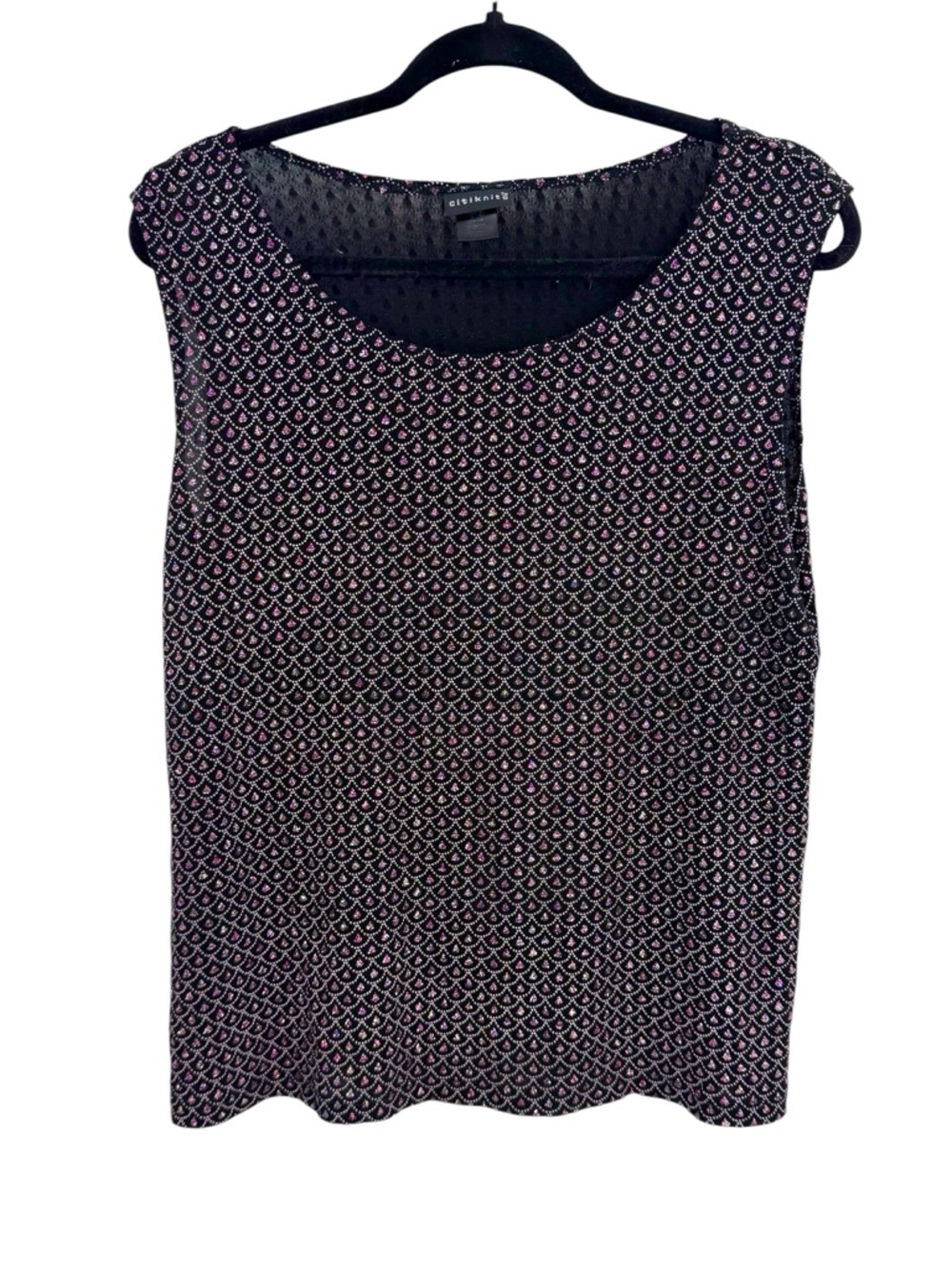 Citiknits Black Rhinestone Embellished Stretch Top Sparkle Evening Y2K Glam